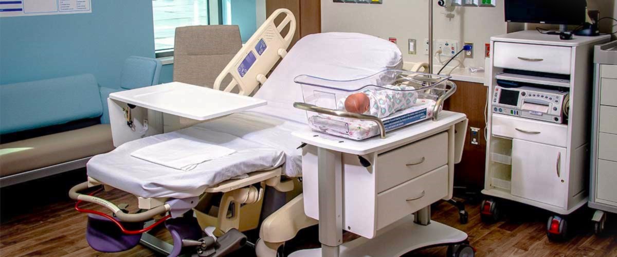 Labor & Delivery Room Furniture: Baby Bassinet, Overbed Tablet, and Fetal Cart