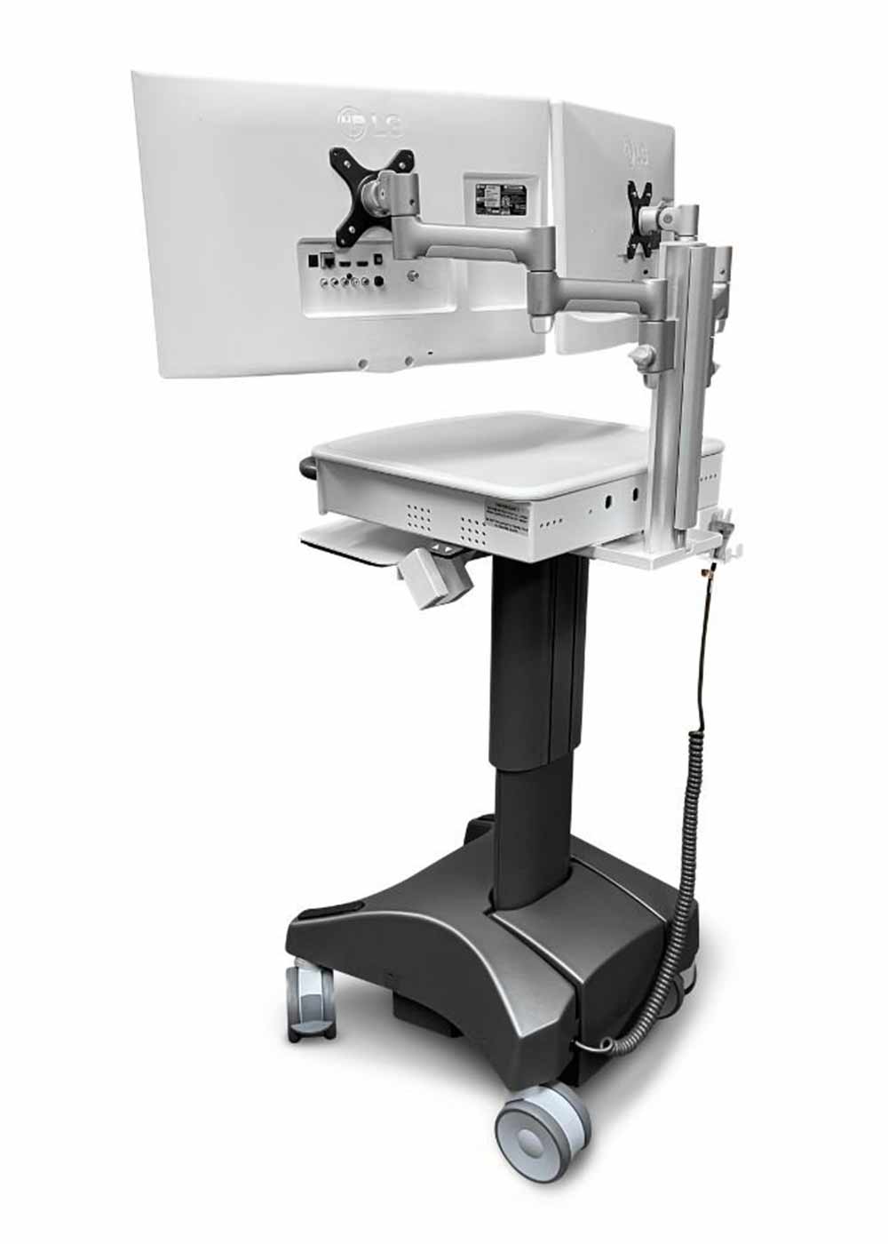 Battery Powered Hospital Computer Cart with Articulating Dual Monitor Mount