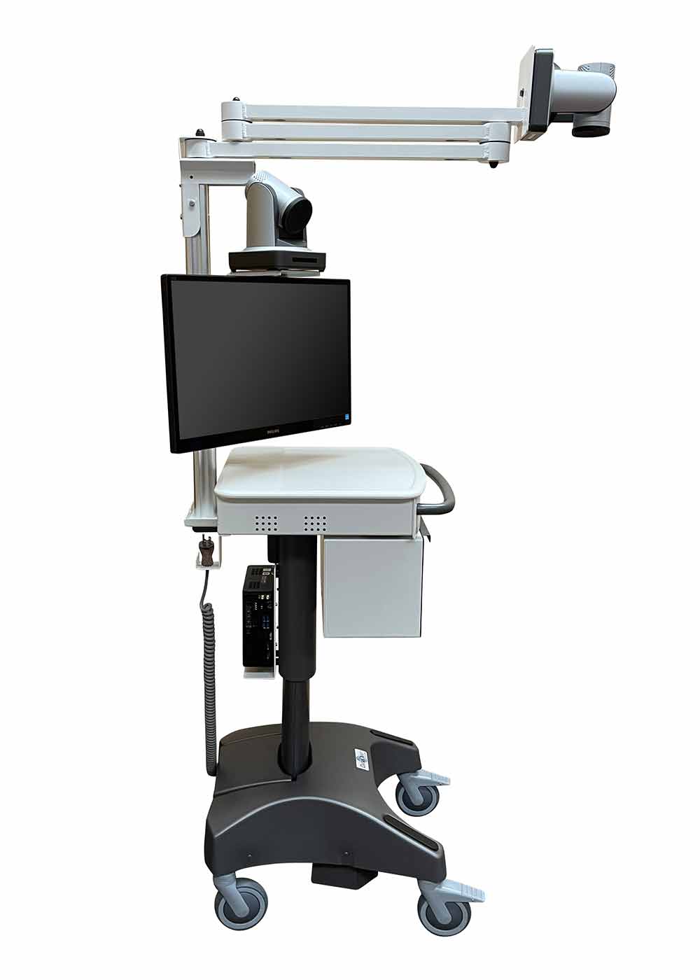 custom-medical-computer-cart-extended-camera-boom-arm-mount Custom Medical Computer Cart with Extended Camera Boom Arm Mount