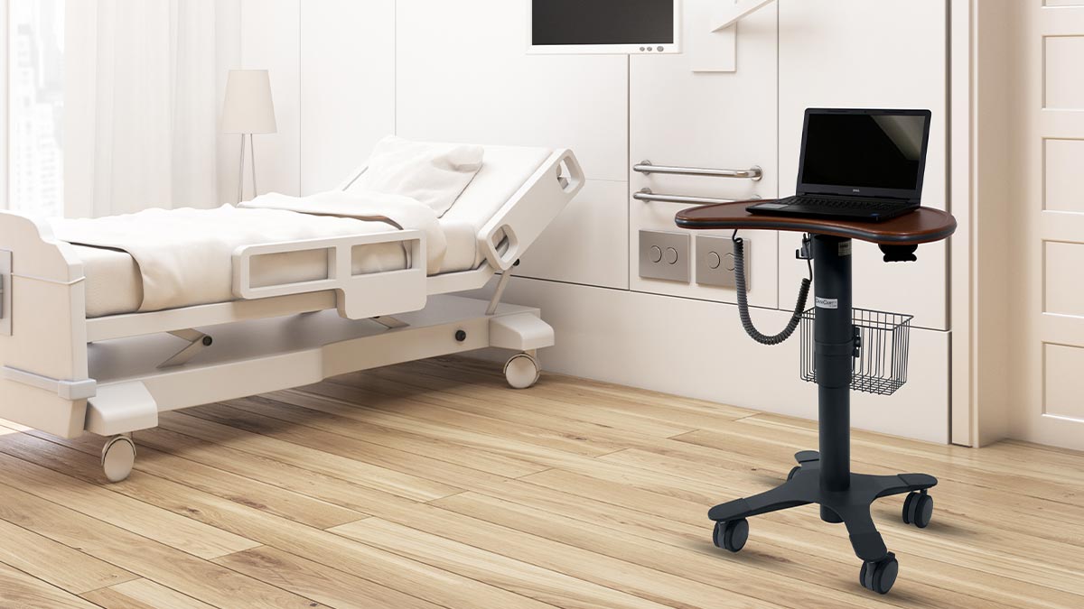 Brown Woodgrain Laptop Cart for Healthcare/Hospitals