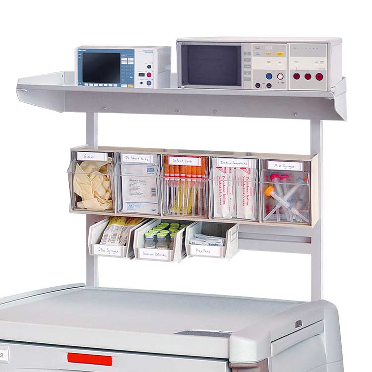Critical Care medical cart with overhead compartment supply storage
