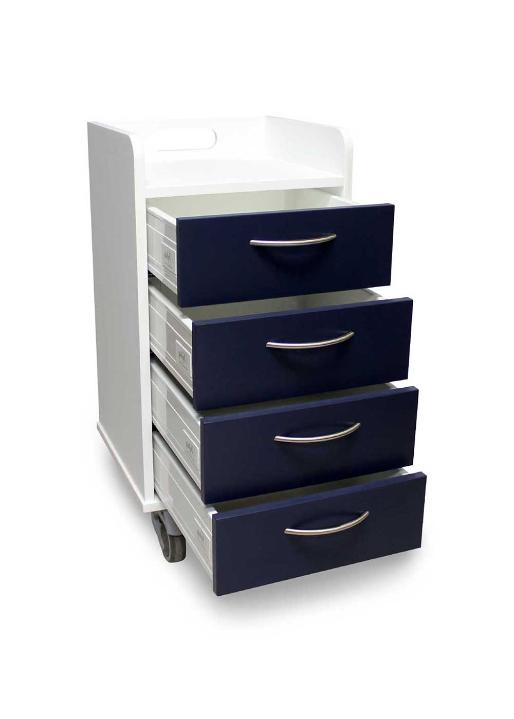 Navy and white supply cart for hospital