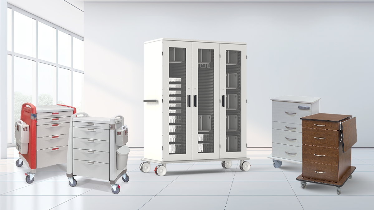 Different types of medical supply carts in healthcare facility